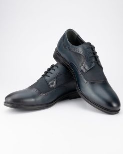 Muške elegantne kožne cipele velikih brojeva - 4357G u teget boji.