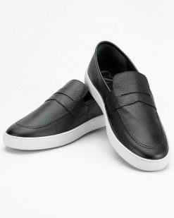 Crne kožne muške mokasine model CZ-56-018-17