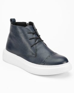 Muške kožne duboke cipele - patike model CZ-56-143-11 u teget boji.